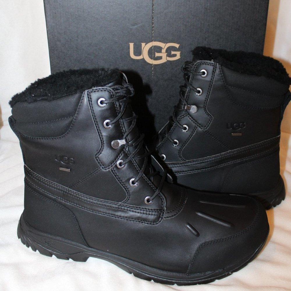 NIB UGG MEN'S FELTON WINTER LEATHER‎ SHEARLING LINED BOOTS BLACK